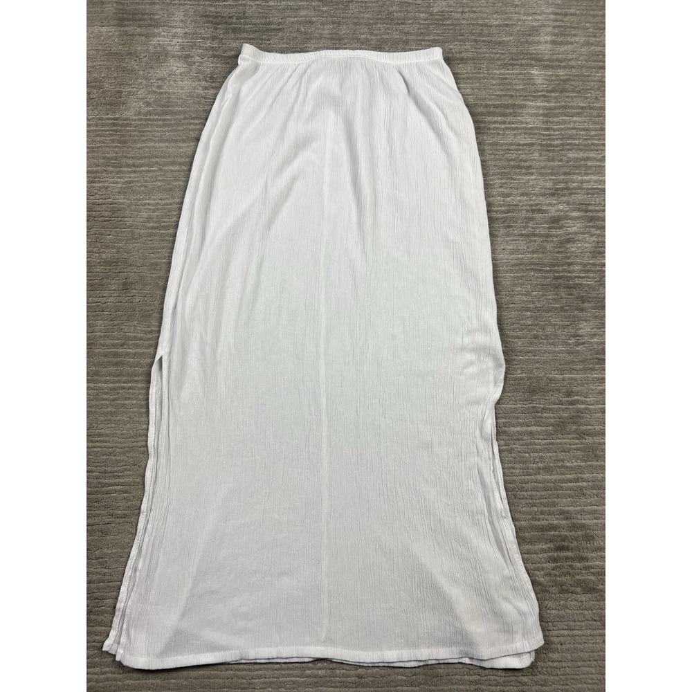 Kathie Lee‎ Collections Skirt Womens Large White Crinkle Pull On Maxi Long